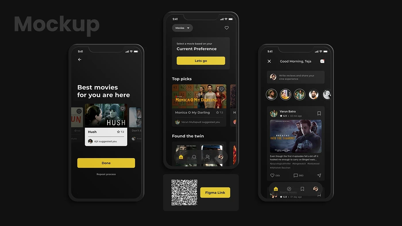 Cinebuff mobile interface screens