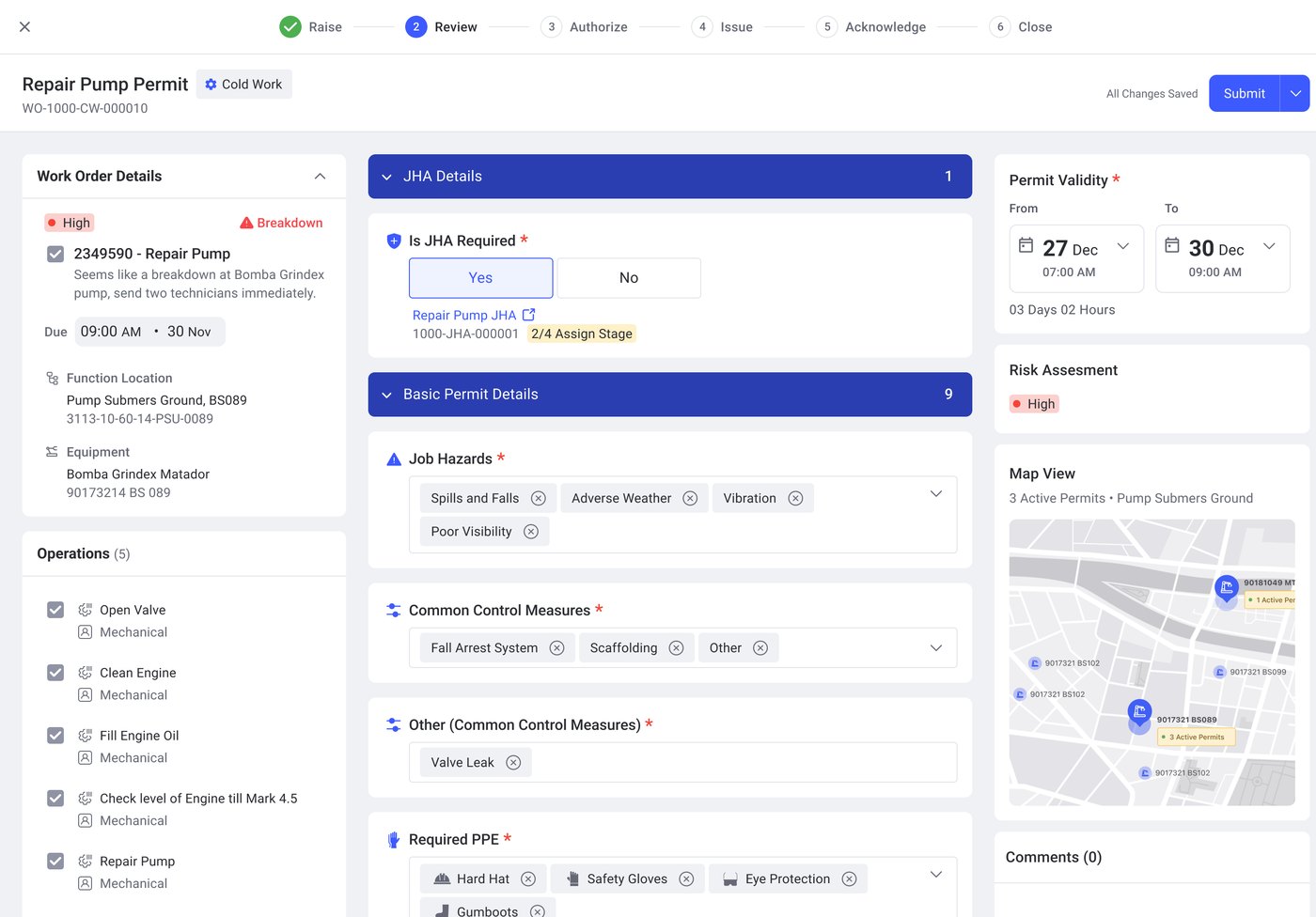 Permit review interface with linked job hazard analysis