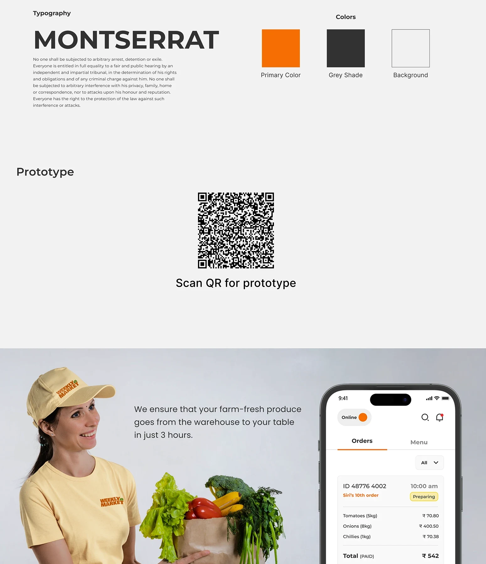 Weekly Market typography, color palette and prototype presentation